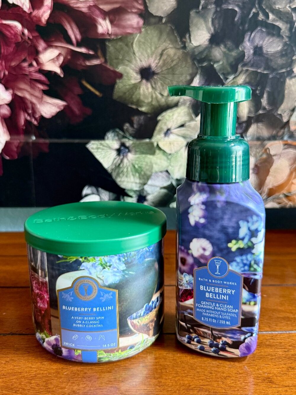 NEW 2-PC BLUEBERRY BELLINI 3-Wick Candle & Foaming Hand Soap Bath & Body Works